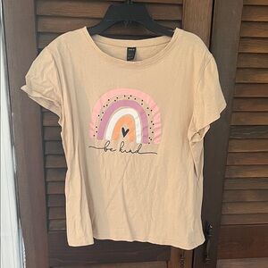 'Be Kind' Rainbow Tee - Beige Pink